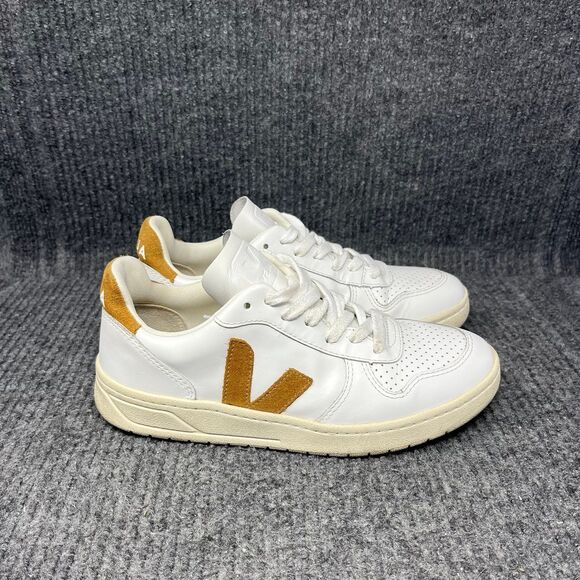Veja Shoes - Veja V-10 Extra White Camel Brown Leather Sneakers Low Top Women’s 7 US